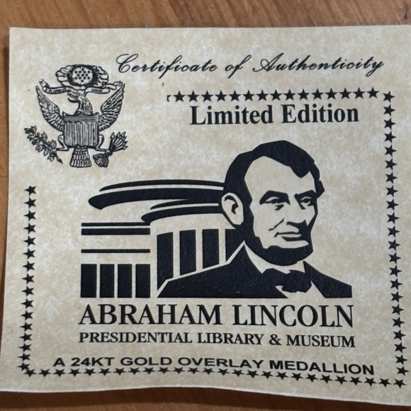 Abraham Lincoln 24KT Gold Overlay Medallion - Picture 2 of 7